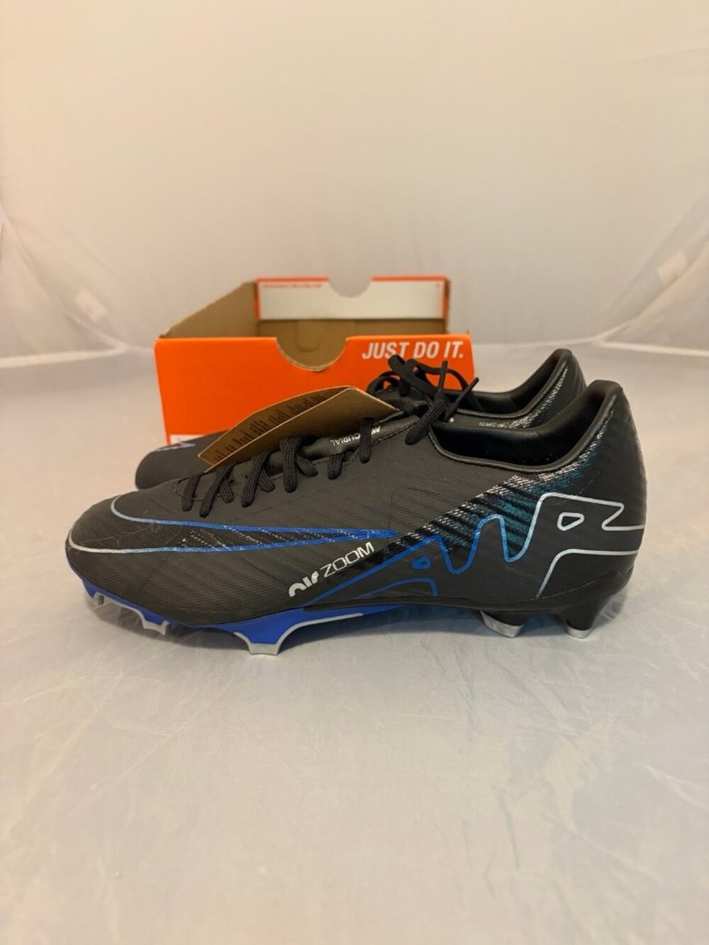 Nike Zoom Vapor 15 Academy black blue soccer cleats men’s size 5.5 DJ5631 040 - Picture 1 of 9